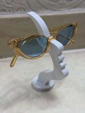Transparent Amber Cat-Eye Sunglasses with Blue Lenses